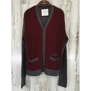 Aeropostale Mens Cardigan Sweater Size Medium Burgundy Gray Wool Blend Button Up